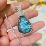 Sterling Silver Wire Wrapped Labradorite on Diamond Cut Box Chain Photo 1
