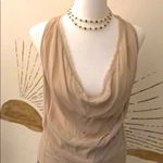 Women’s Silk Fringe Trimmed Plunge Draped Cowl Neck Racerback Tank Pink Size XS Photo 1
