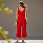 Mango MNG Linen Wrap Jumpsuit Red Wide Leg Sleeveless Has Belt V Neck Sz XL Photo 1