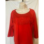 None Boho Holiday Fringe Top Red Crochet Trim Cozy Chic Giftable Style Women’s M Photo 2