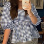 English Factory Blue and White Gingham Top Puff Sleeves Photo 0