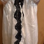 Victoria's Secret Vintage  Ivory Satin Slip Black Lace Button Front Size Medium Photo 3