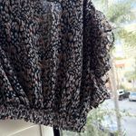 EXPRESS Flutter Surplice Wrap Top in Abstract Feather Print Black White Tan Photo 8