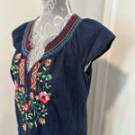 Lucky Brand Womens Sz: M Linen Bland Navy Blue Embroidered Neckline V-Neck Dress Photo 5