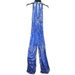 Poupette St. Barth Jena Jumpsuit Small Blue Floral Batik Satin Tropical Boho NEW Photo 6