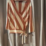 New York and Company Coral and Cream Striped Sweater Wrap Tie V Photo 11