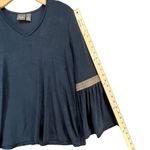 Chico's Travelers Top Womens M Dark Blue Braided Bell Sleeves Slinky Boho Vamp Photo 7