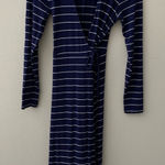 Old Navy  Blue Stripe True Wrap Dress Midi Long Sleeve Womens XS Career Photo 0