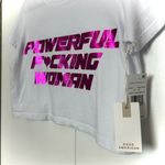 Good American  Powerful F*cking Woman Cropped Tee Pink Foil NWT Photo 3