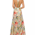 Liv Foster Printed Jacquard Gown in Gold Multi Multiple Size 6 Photo 1