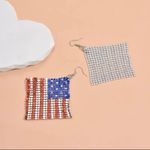 1pair American‎ Flag Drop Earrings Shiny Rhinestones Hook Earrings Silver Photo 5