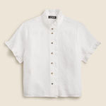 J.Crew  Ruffle Trim Button Up Shirt Linen In White Size 3X Photo 0