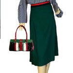 VINTAGE 1980'S GREEN W/RED & BLACK WAIST PLEATED WOOL MIDI SKIRT (16) Photo 0