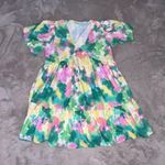 Peach Love California Women’s Small Green and Pink Puff Sleeve Sundress Photo 0