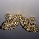 Angel Brand Vintage Signed Huge Bling Gold Fan Clip On Earrings Photo 6