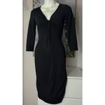 London Times Black Ruched Sheath Plunge V-Neck LBD Midi Dress Size 6 Photo 2