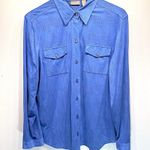 Chico's Chico’s Cornflower Blue Brushed Polyester with Pinhole Design Button Front Top Photo 1