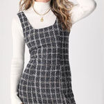 LULU’S Tweed the Way Mini Navy Blue Plaid Mini Dress Size L Classic Chic Flirty White Size L Photo 0