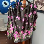 Dennis Basso  Black Sheer Black Peasant Top with Floral Graphic + Tassels size M Photo 5