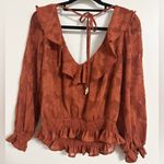 Anthropologie NWT Textured Floral Ruffle Blouse Top Ruffled Rust Crimson Small Photo 4