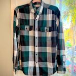 Faded Glory  Flannel Plaid Shirt in Green Black & White Herringbone size Small Photo 0
