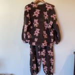 DAZY Bear Print Drop Shoulder PJ Set Pink bears brown background Size Medium Black Photo 1