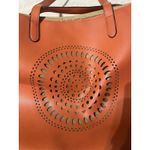 Neiman Marcus Boho Western Orange Tote Bag Laser Cut Medallion Handbag Photo 9