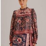 Farm Rio 💕💕 Teal Ainika Charm Long Sleeve Blouse Tropical Floral Print XS NWOT Photo 8