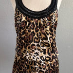 Bebe bebé Silk Embellished Neckline Blouse Size Small NWT Animal Print Leopard Photo 0