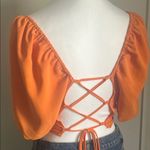 SheIn  Orange Square Neck Puff Sleeve Back Lace Up Cropped Summer Blouse Top Photo 4