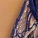 Francesca’s Lace High Neck Sheer Panel Dress Blue‎ Nude Medium Blue Photo 6