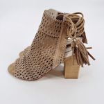 Jeffrey Campbell Ottawa Taupe Suede Sandal Block Heel Open Toe Bootie Tassel 9 Photo 2