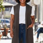 Eileen Fisher  Brown Lightweight Boiled Wool shawl collar longline vest Photo 0