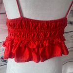 Sim & Sam  Red-Orange V Neck Tie Shoulder Crop Top Photo 6