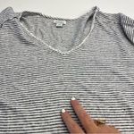 Sundance  Black‎ White Stripe Long Sleeve Linen Top Medium Crochet Neckline *FLAW Photo 8