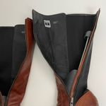 Frye Mikaela Boots Leather Heels Stretch Panels Zipper Closure Brown Black Photo 6