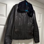 Banana Republic Black Leather Jacket with Faux Fur Collar Photo 0