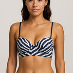 Norma Kamali  X Underwire Bikini Top Blue White Chevron Strappy Outdoor Beach XXS Photo 0