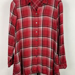 J.Jill Red Plaid Double Cloth Button Front Long Sleeve Tunic Shirt Size XSP Photo 0