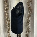 Verve Ami Black Crochet Knit Blouse | L | Scallop Boho Parisian Cottagecore Photo 4