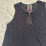 Johnny Was Top Eyelet Sleeveless Tunic Sheer See-Through Scalloped Hem Black XS Photo 4