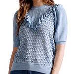 Ted Baker  Bernise Ruffled‎ Pointelle Knit Top Women's 2 Blue Career Dainty Fairy Photo 0