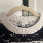 Milly  STRIPED POINTELLE PULLOVER Open Knit Navy Blue Ecru Sweater Photo 1