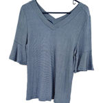 Como Blu Size Small Knit Shirt Blue and White Ruffle Sleeves‎ Loose Fit Blouse Photo 0