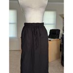Black Elastic Waist Midi Skirt With Drawstring & Back Slit Photo 1