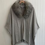 Nordstrom Wool Blend Knit Poncho with Faux Fur Collar in Heather Gray Size O/S Photo 2