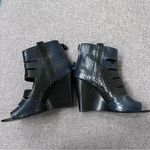Rebecca Minkoff Sonny Embossed Peep Toe Wedge Booties Size 9 Navy Blue Black Photo 8