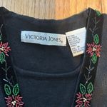 Victoria Jones  Beaded Black Christmas Layered Cardigan Medium Vintage Sweater Photo 3