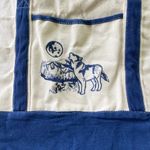 Vintage Ivory Navy Blue Embroidered Wolf Boat Oversized Tote Bag Fisherman Style Photo 1