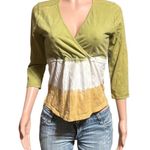 Pulp women's wrap over 3/4 sleeve tea leaf bronze shirt M Multiple Size M Photo 0